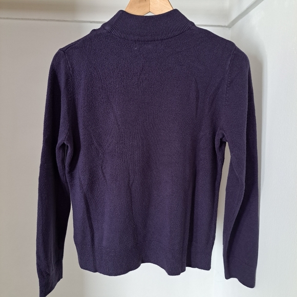 Tradition | Navy blue low turtleneck sweater with embroidered flower & g… - Picture 6 of 10